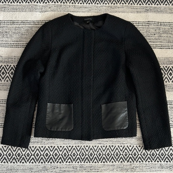 Talbots Jackets & Blazers - Talbots Black Textured Blazer with Leather Accents